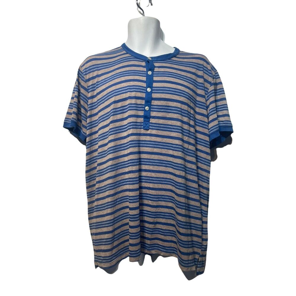 splendid mills blue Gray stripe short sleeve Henley shirt Men’s Size XL
